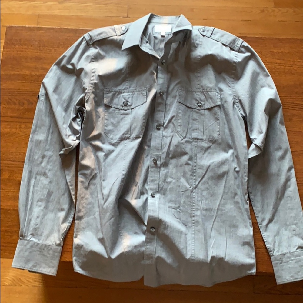 “Express” Grey Button Up